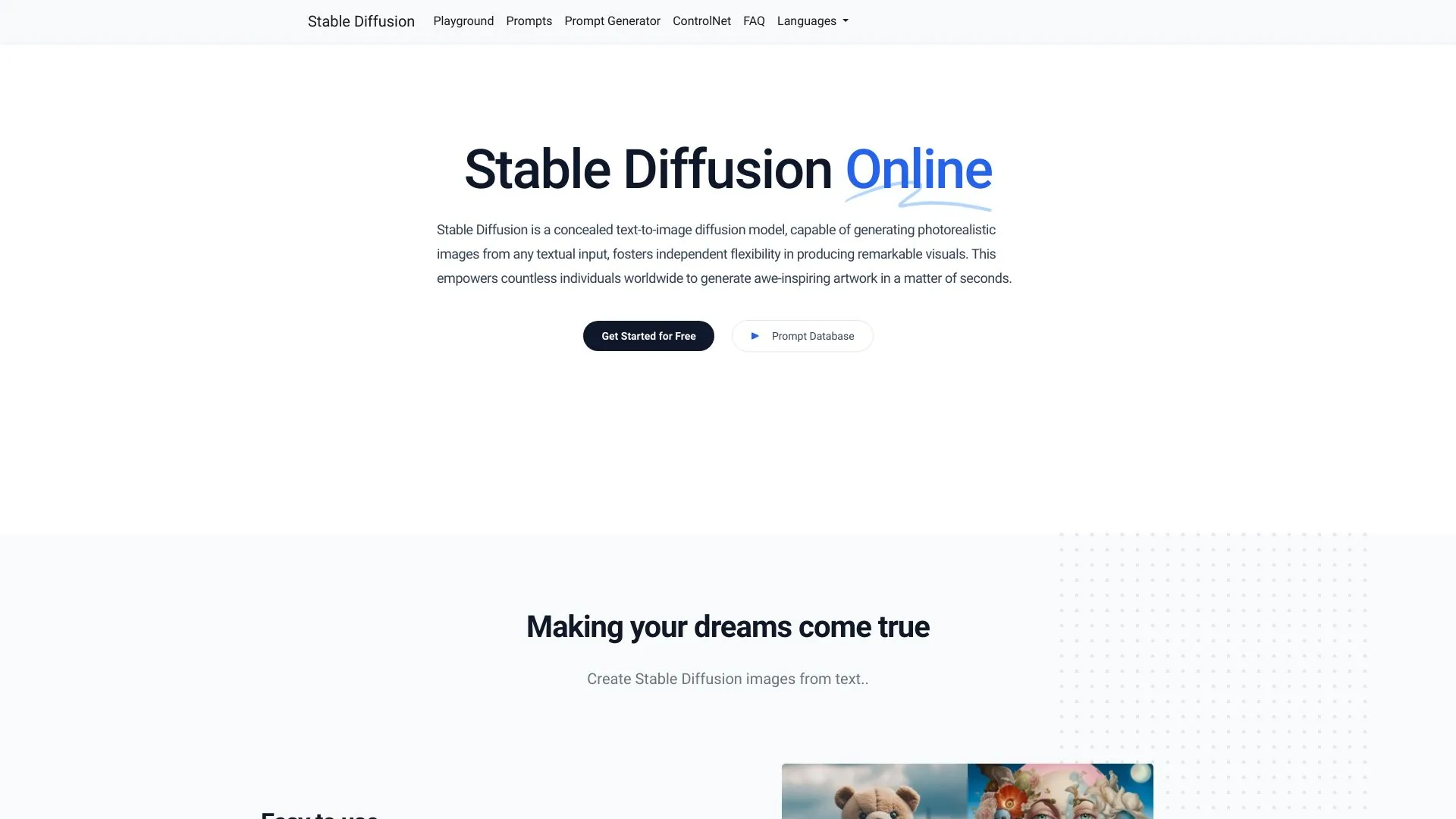 Stable Diffusion Online screenshot