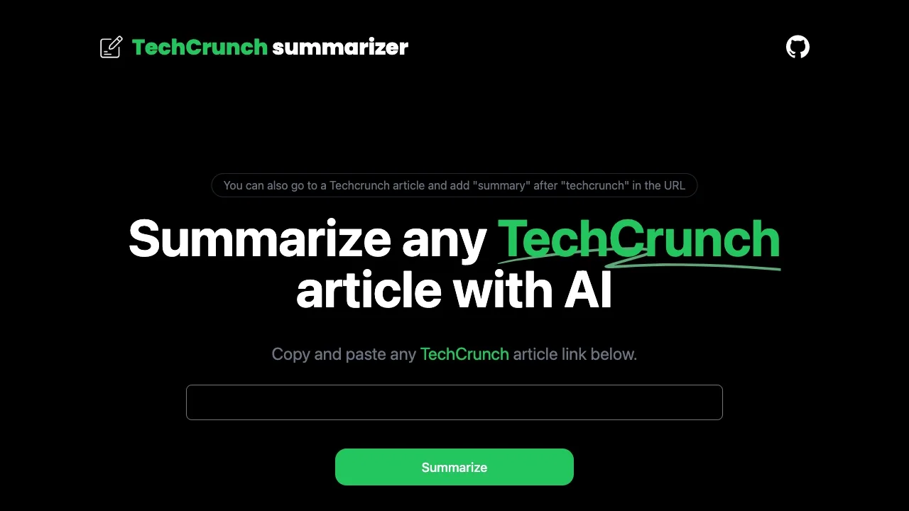 TechCrunch Summary Generator screenshot