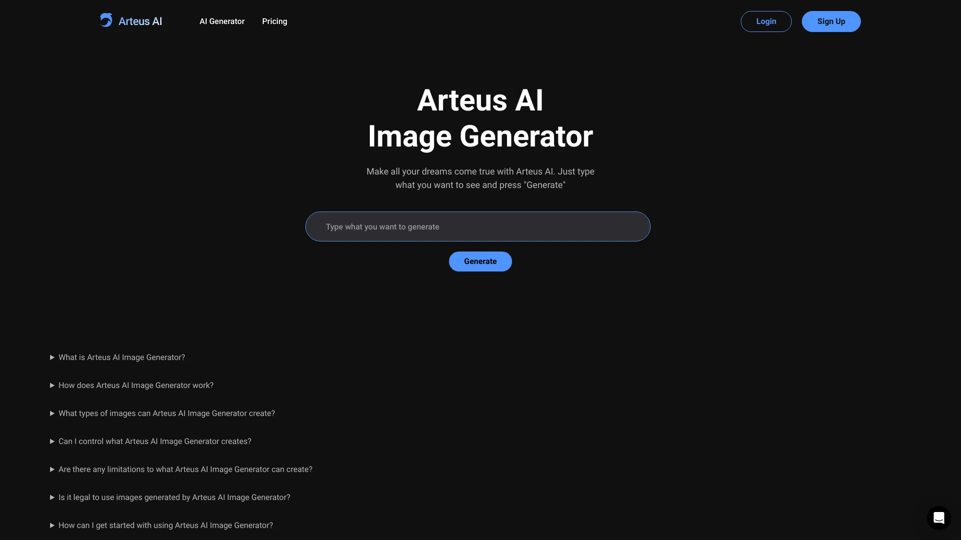 Arteus AI Image Generator screenshot