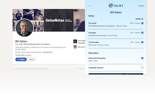 TALNT / Profile AI Chrome Extension screenshot