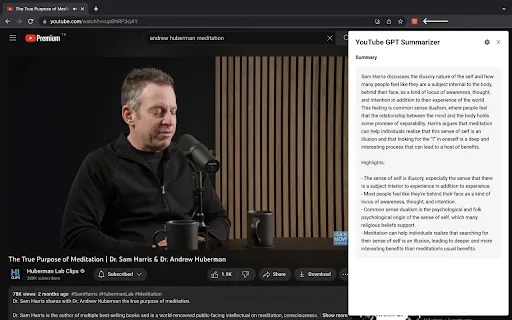 ChatGPT YouTube Summary screenshot