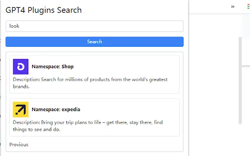 GPT4 Plugins Search screenshot