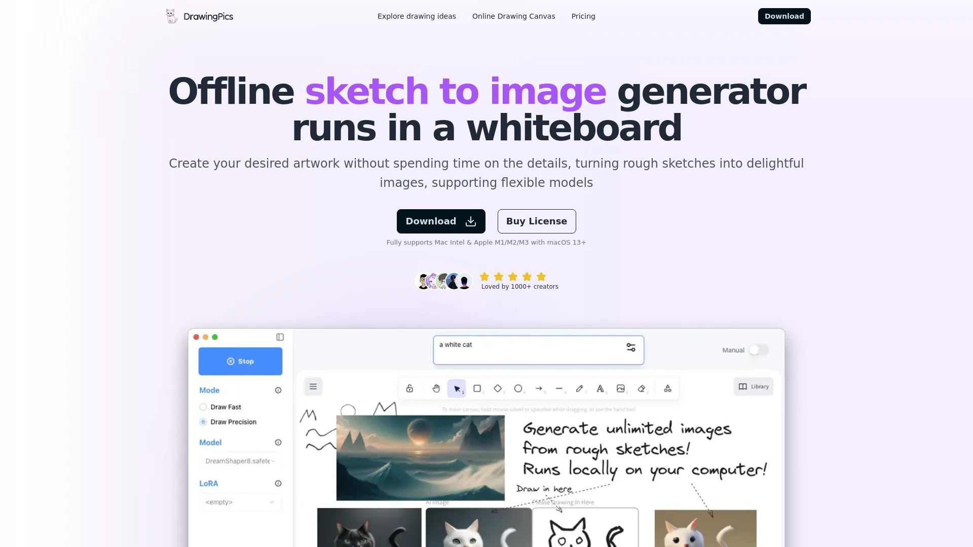Offline AI Art Generator in a Whiteboard - DrawingPics screenshot