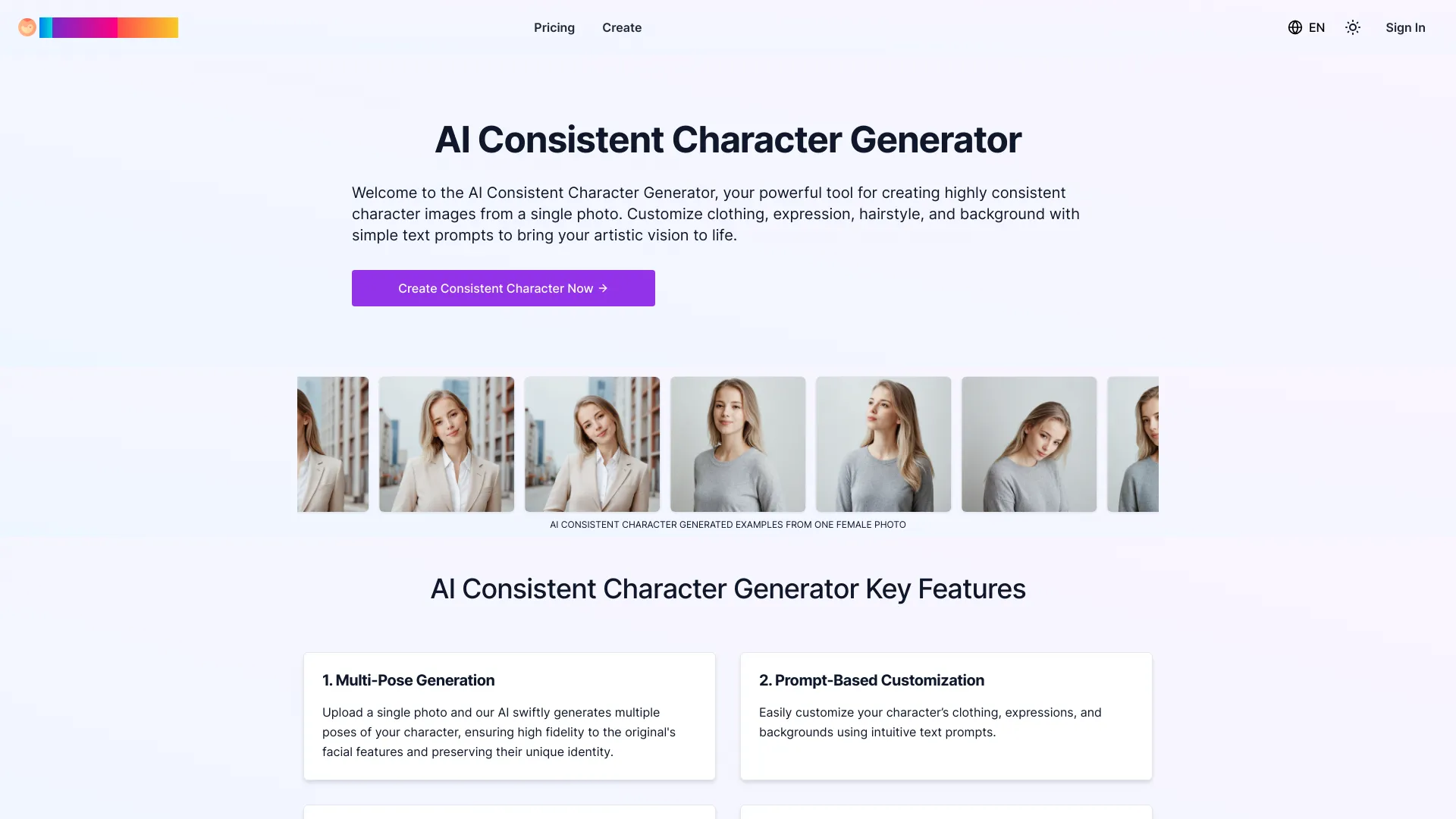 AI Consistent Character Generator screenshot