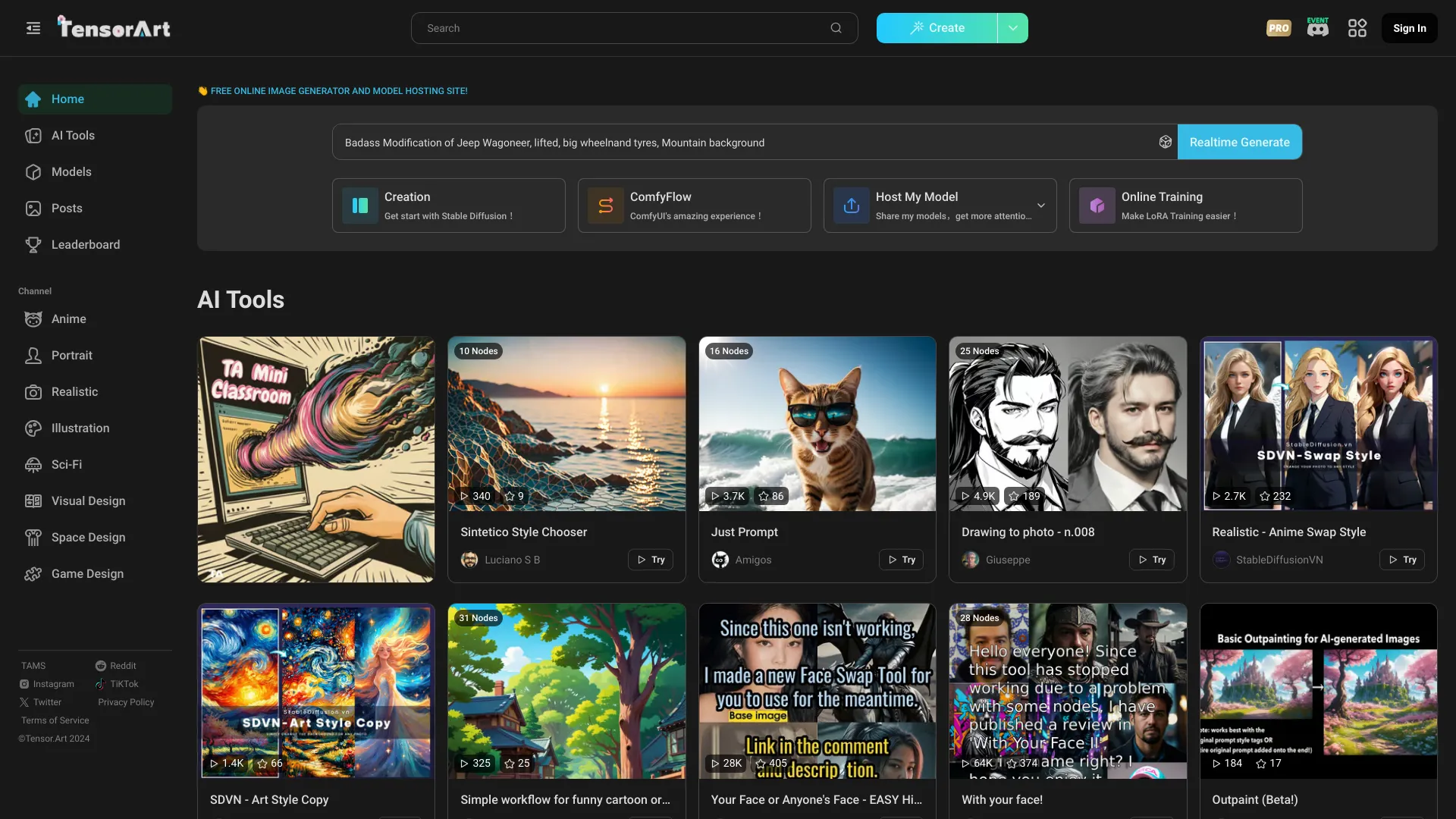 Tensor.Art screenshot