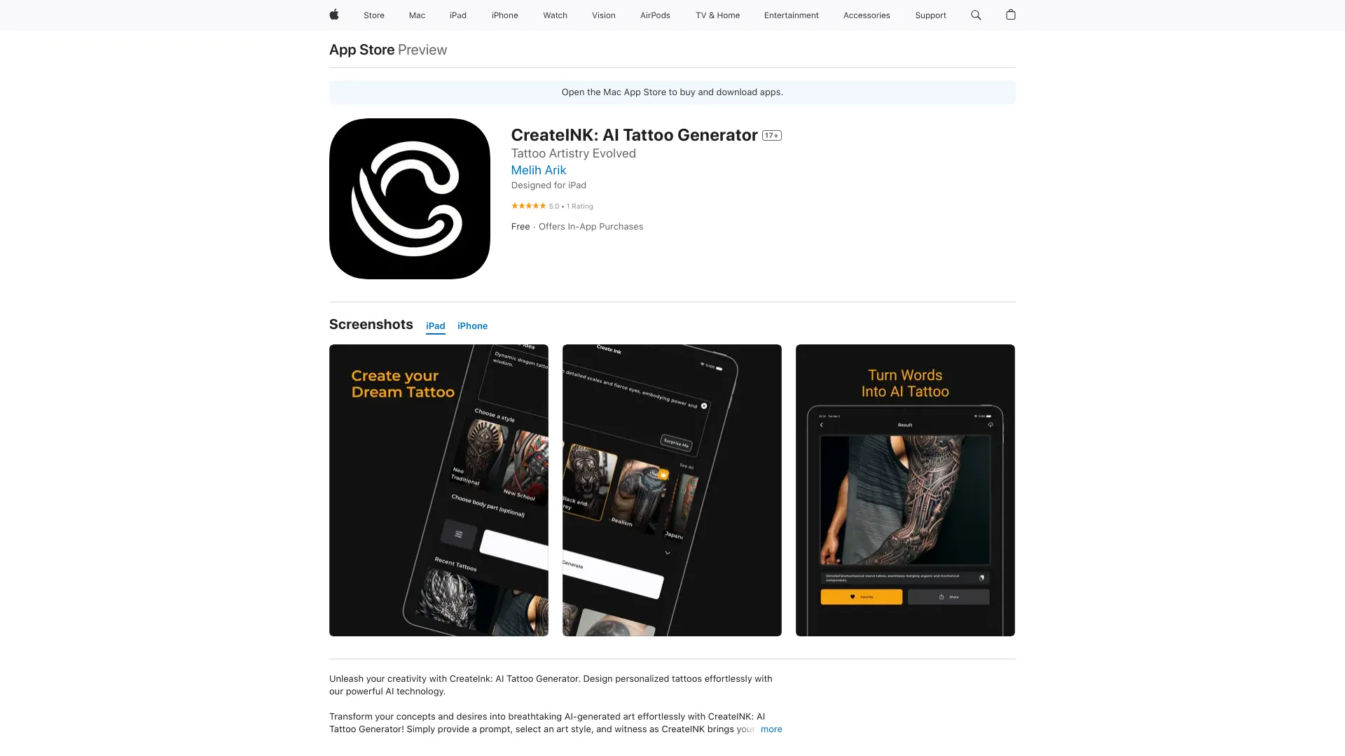 CreateINK: AI Tattoo Generator screenshot