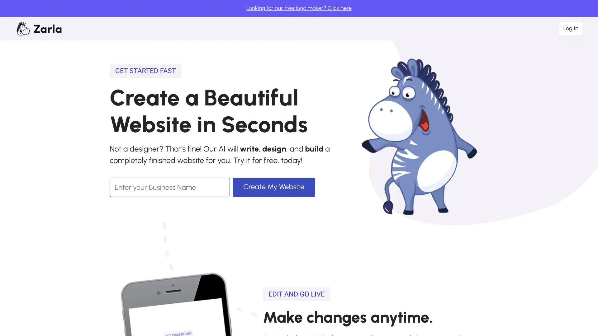 Zarla AI Website Builder screenshot