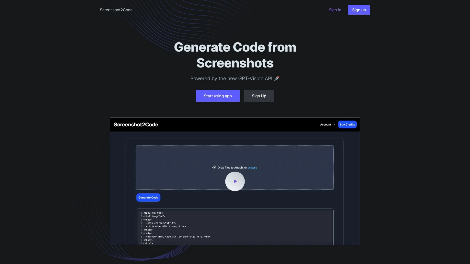 Screenshot2Code screenshot
