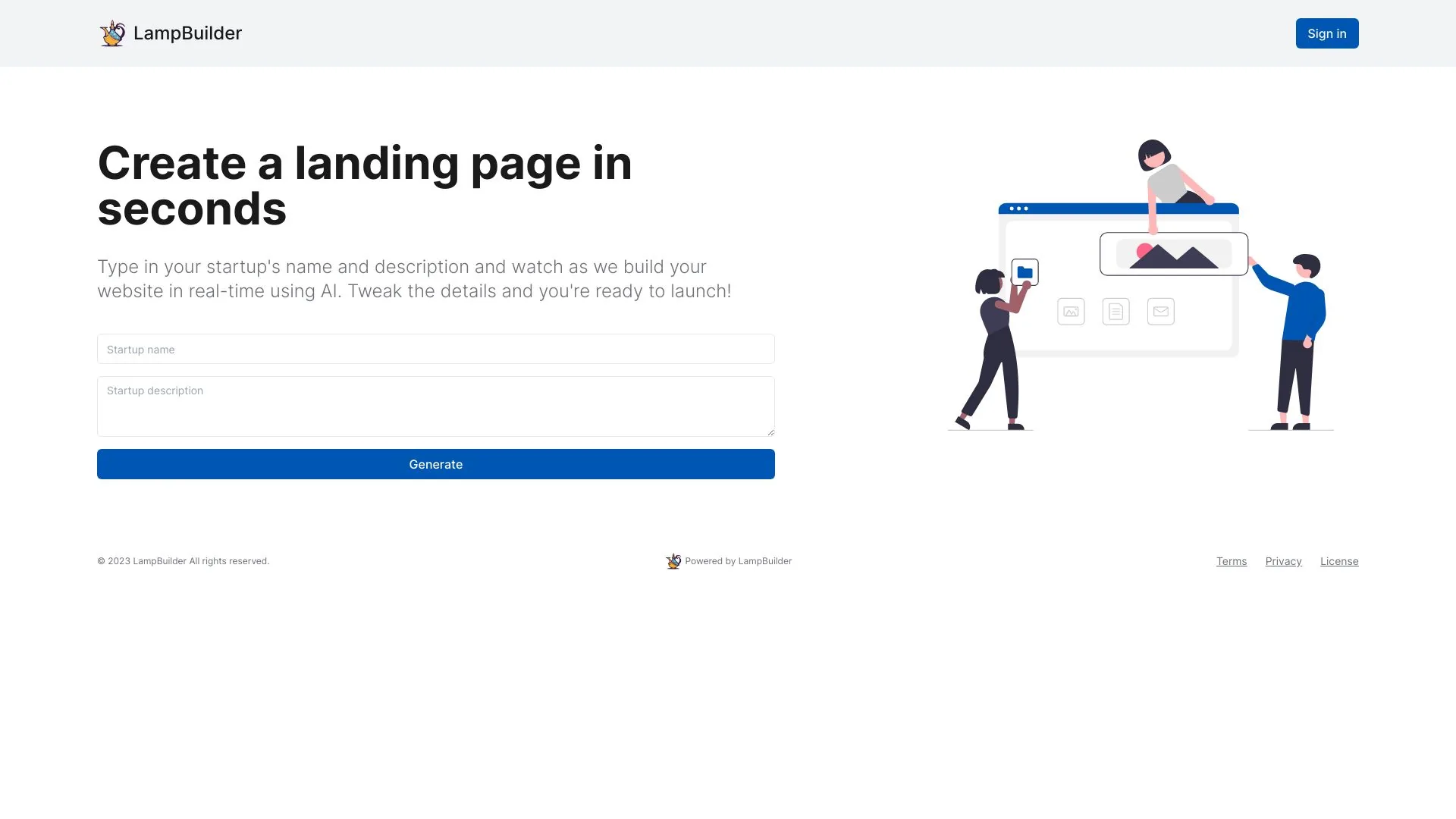 Lampbuilder - Instantly create stunning landing pages screenshot