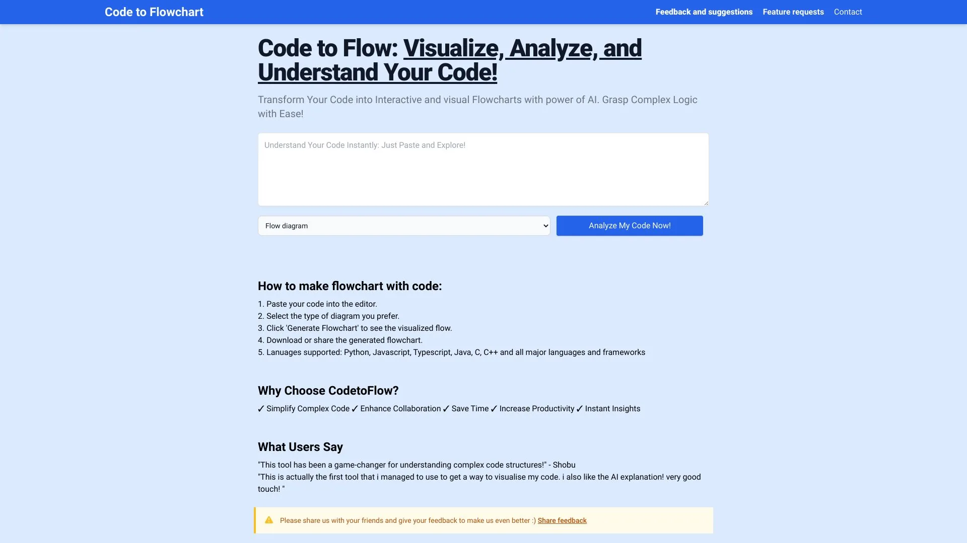 Code to Flowchart screenshot