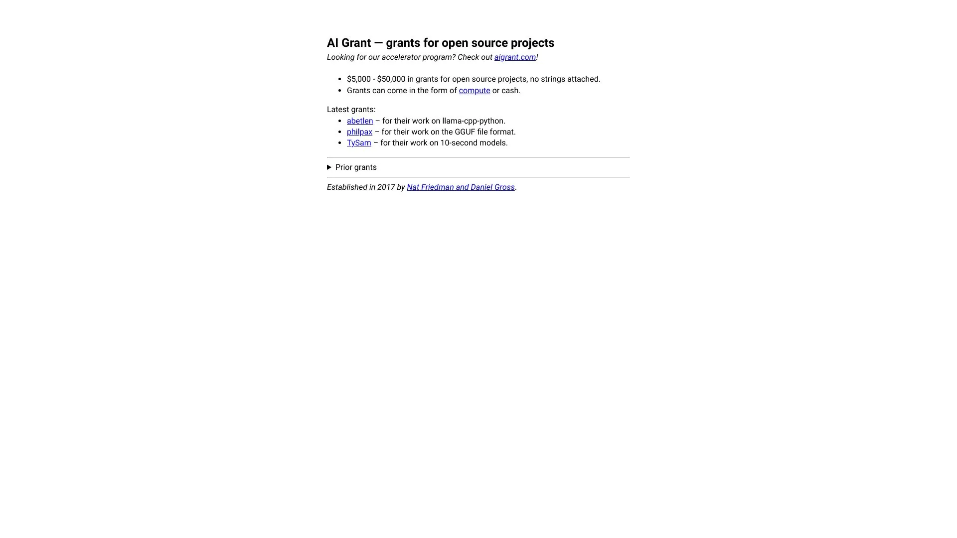 AI Grant screenshot