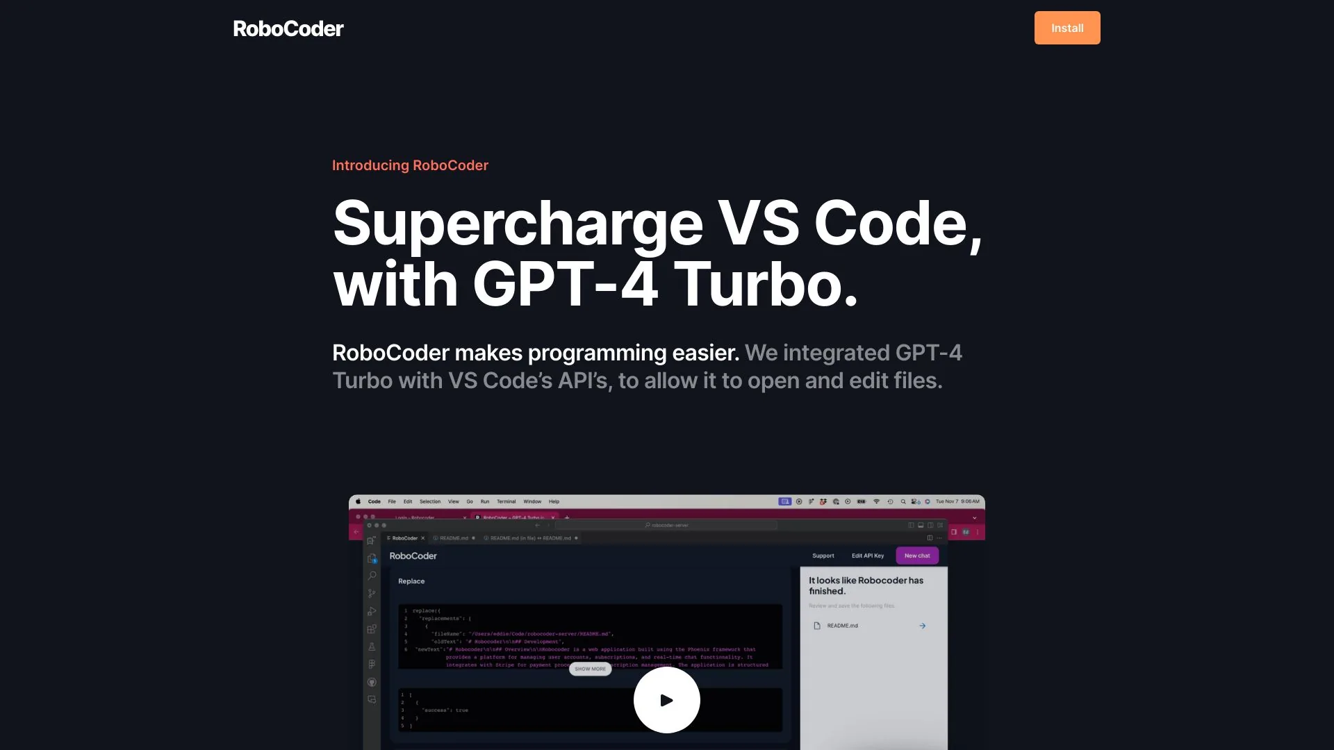 RoboCoder - A coding assistant using GPT-4 Turbo in VS Code screenshot