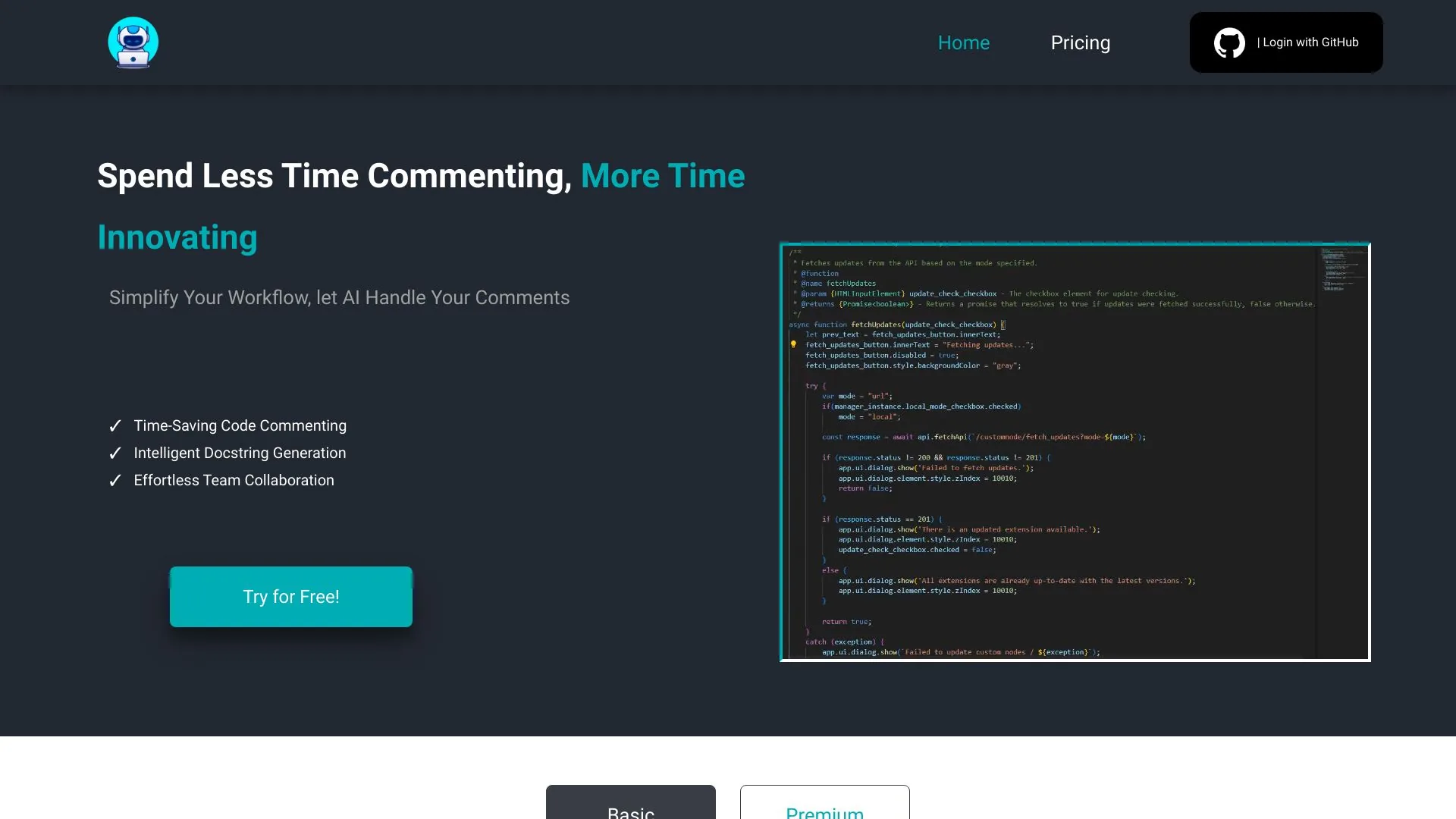 Your JS Code-Commenting Assistant screenshot
