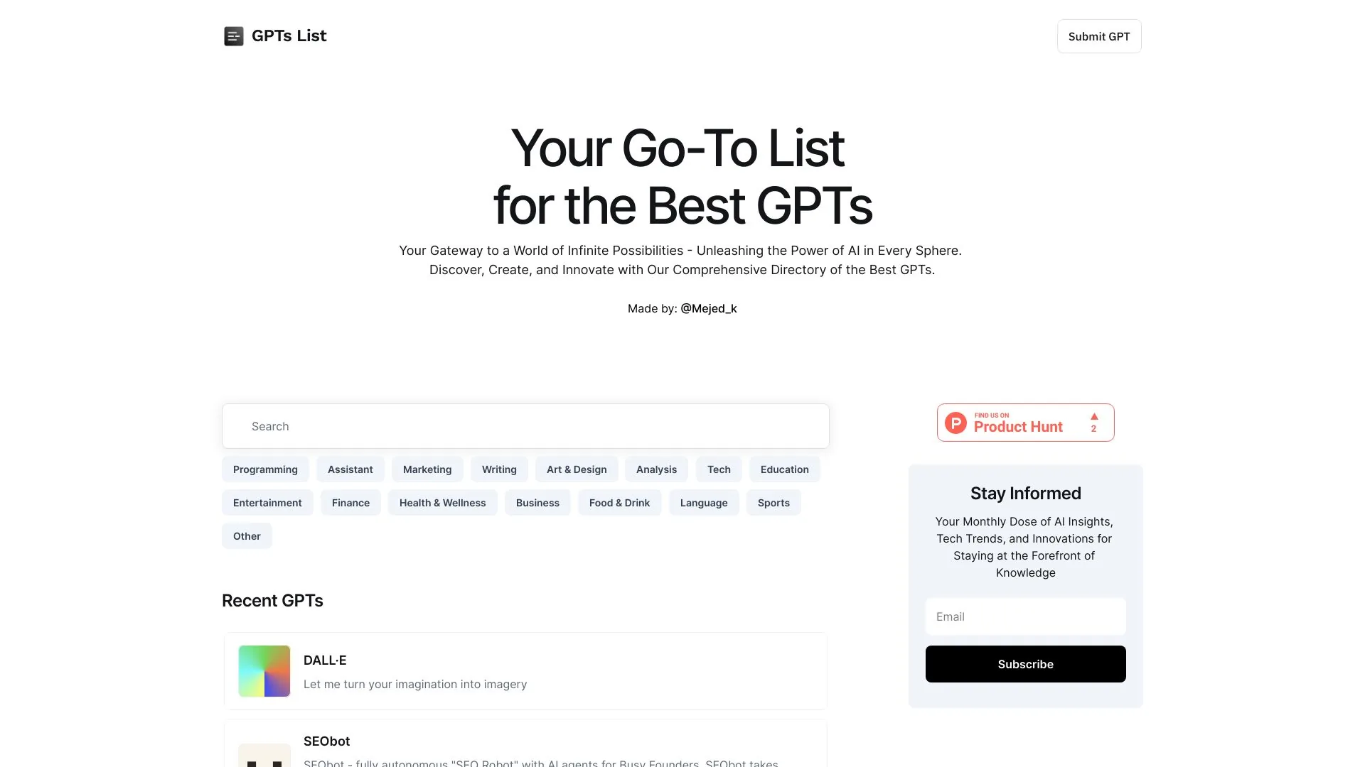 Your Go-To List for the Best GPTs screenshot