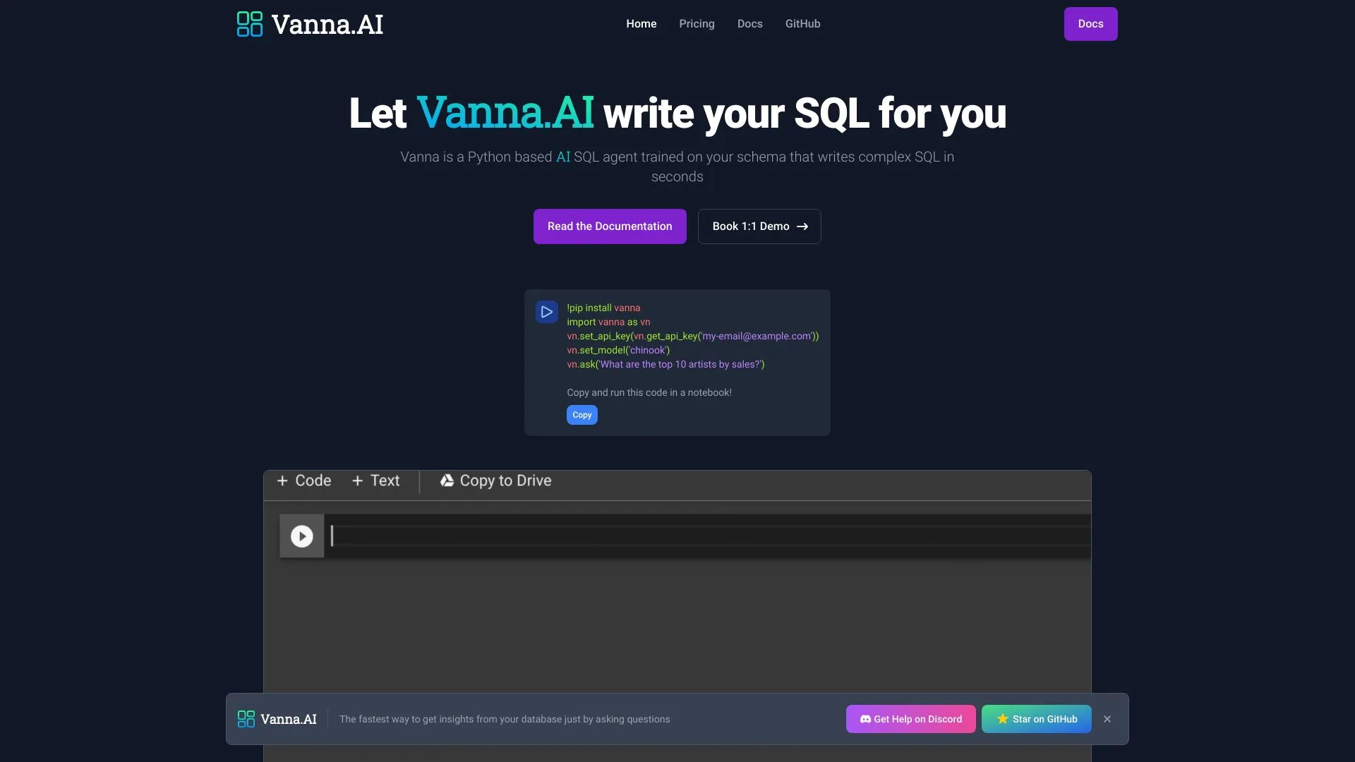 Vanna: Your AI business intelligence assistant screenshot