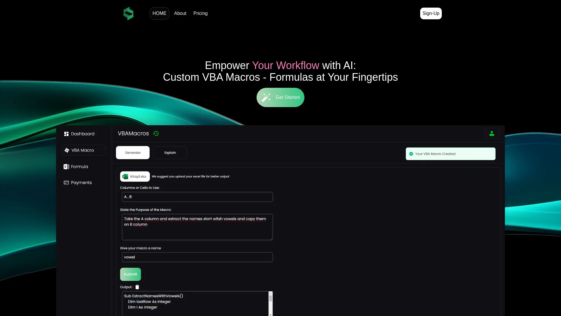 AYWorks AI Macros & Formulas screenshot