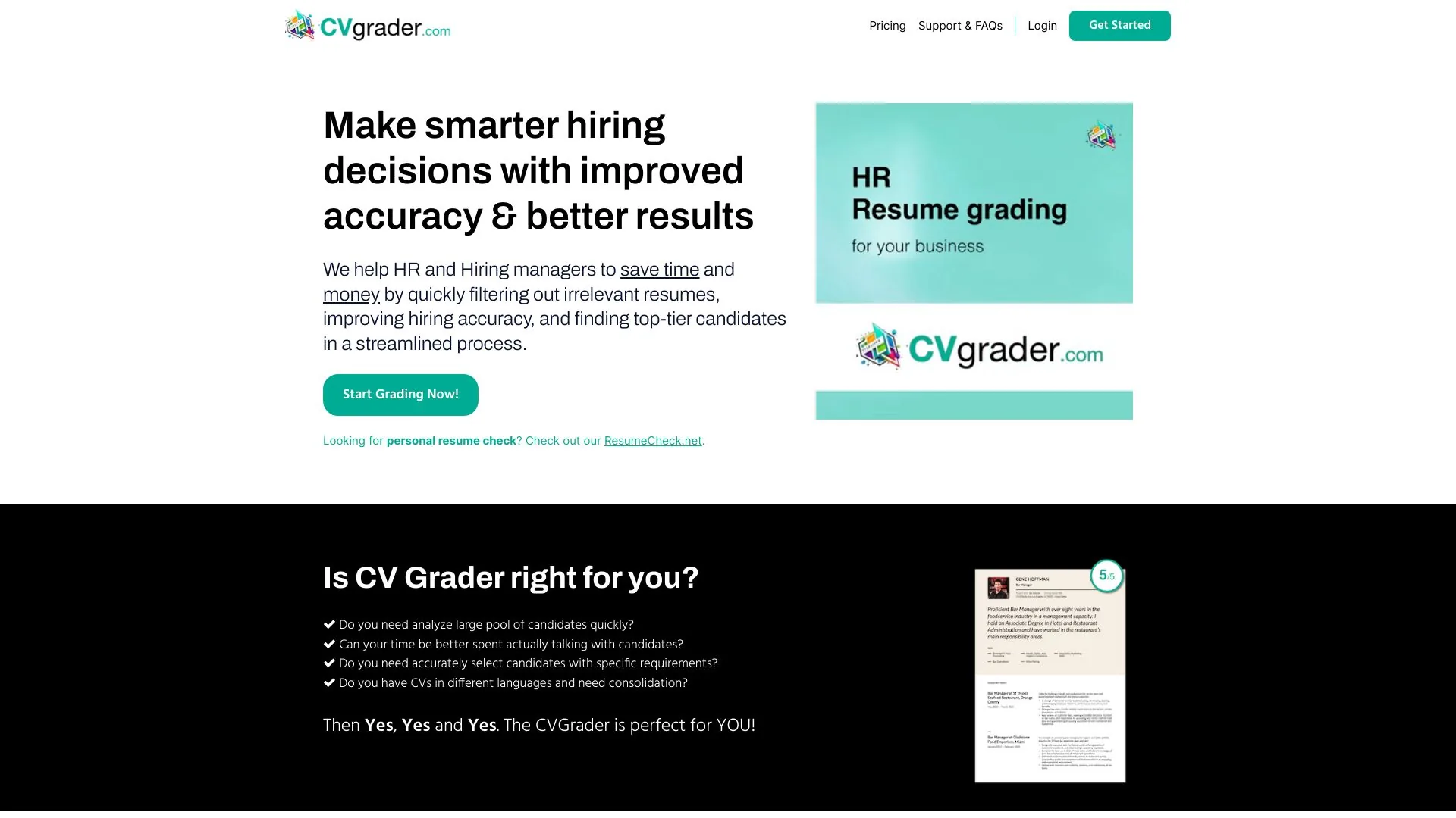 CVGrader.com screenshot