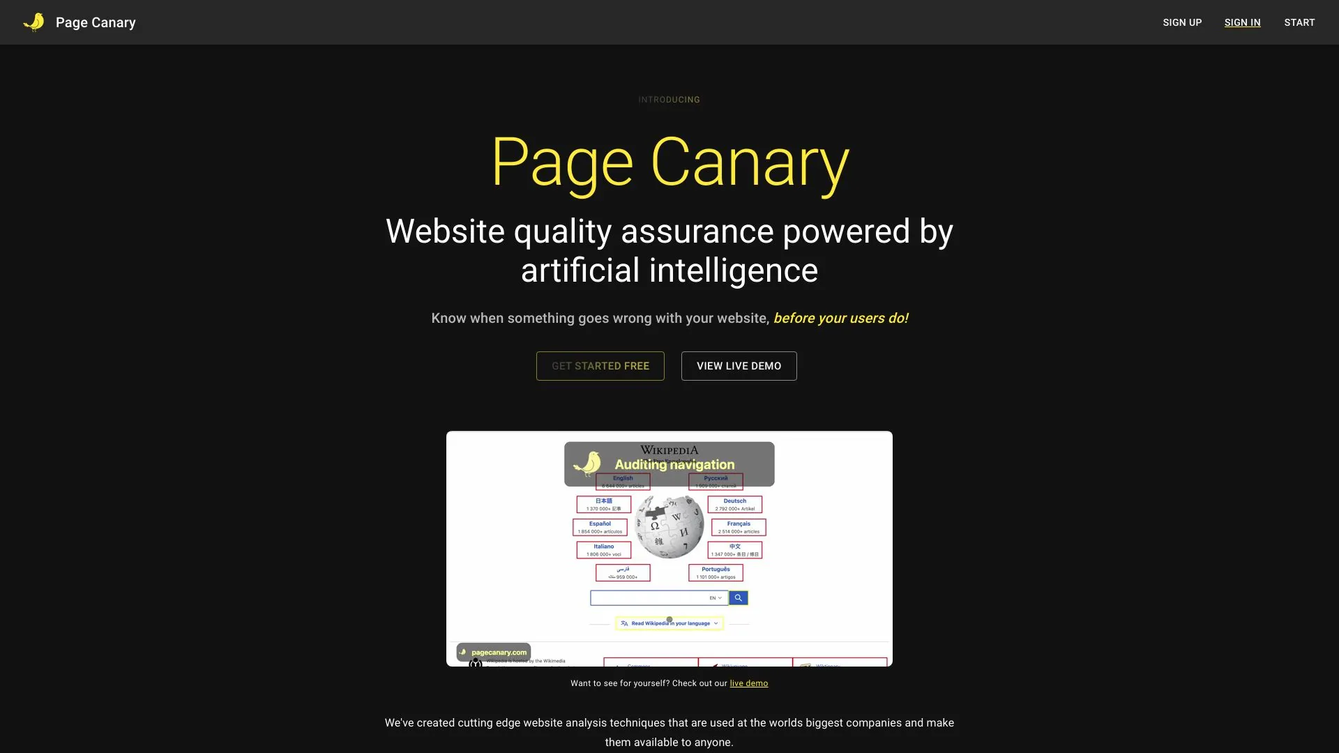 Page Canary screenshot