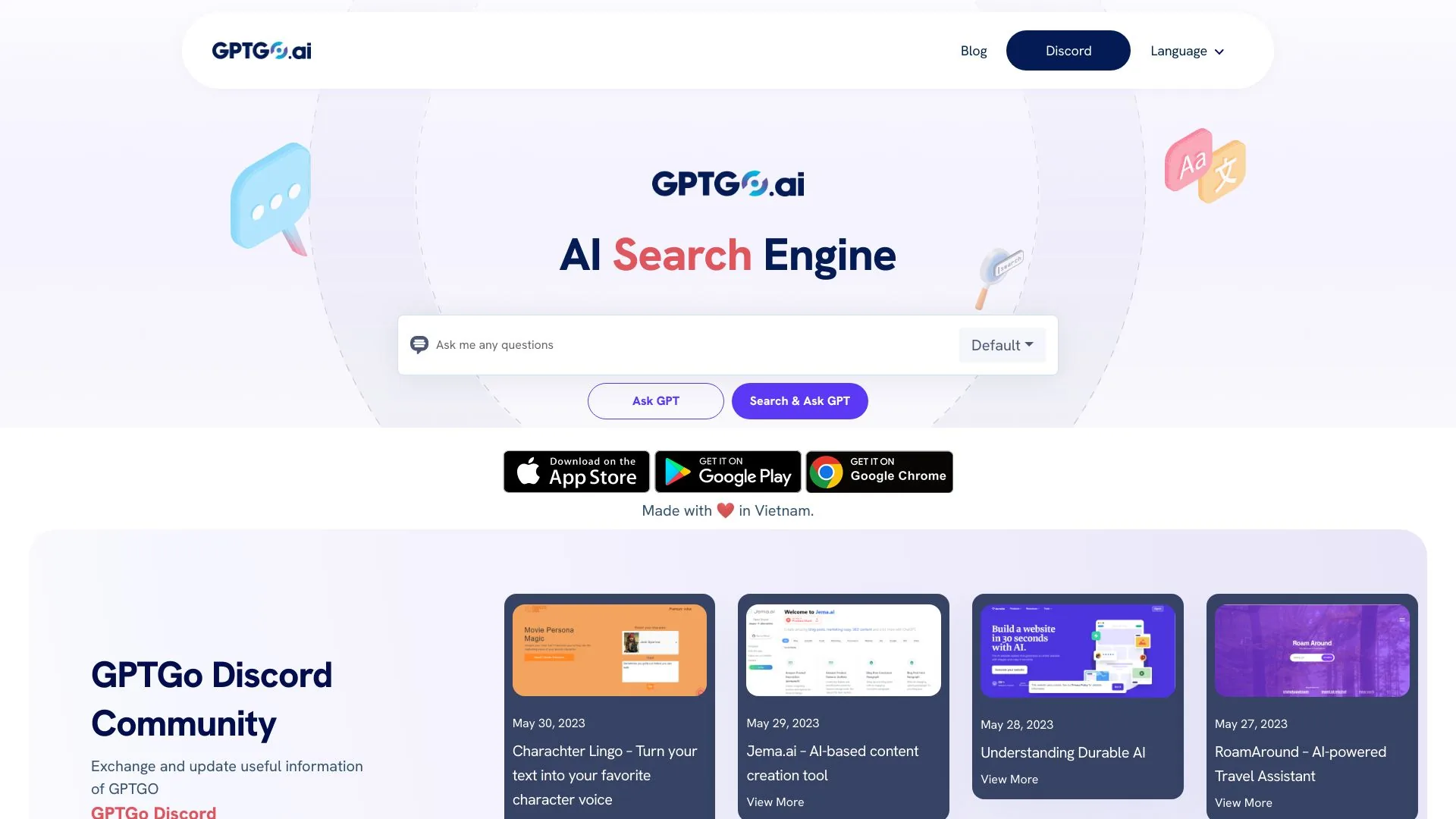 GPTGO - ChatGPT Free Combined with Search Engine screenshot