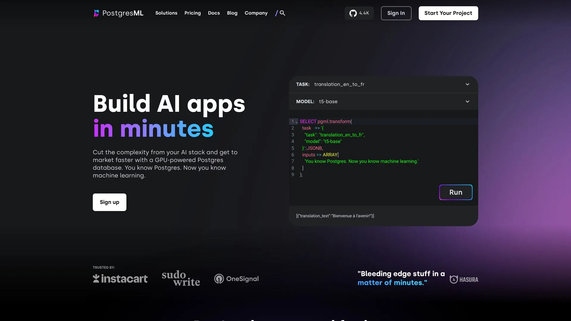 PostgresML screenshot