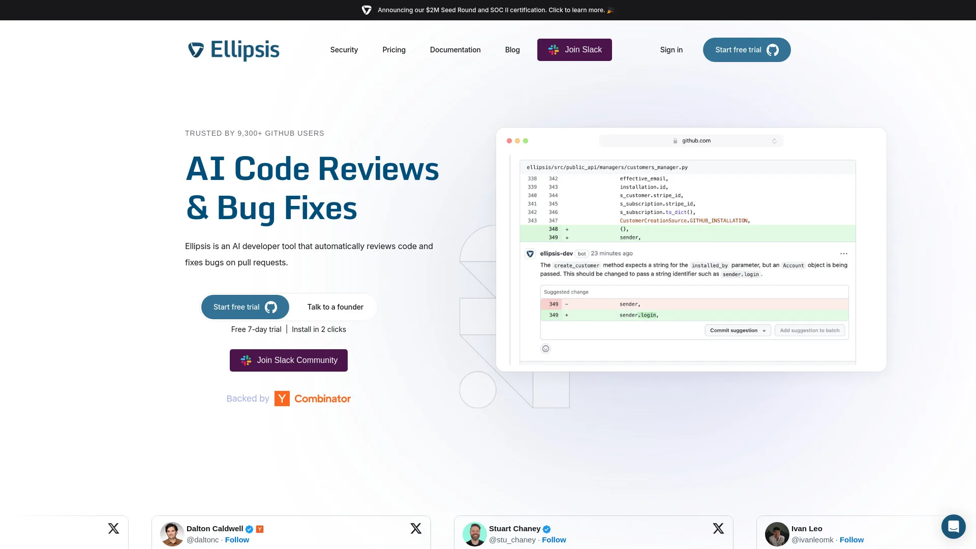 Ellipsis AI Code Reviews & Bug Fixes screenshot