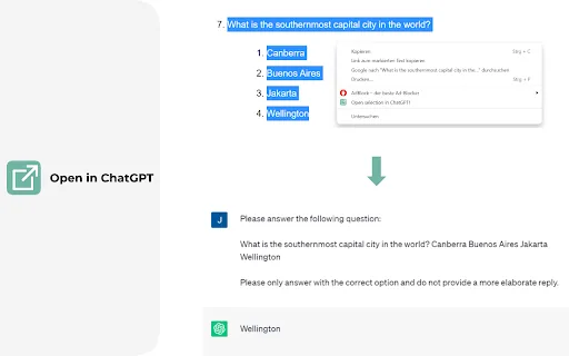 ChatGPT Text Selection Extension screenshot