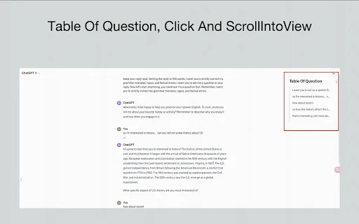 Table Of Questions screenshot