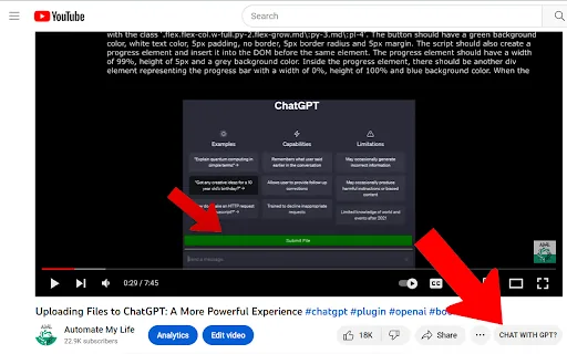 YouTubeGPT Plugin screenshot