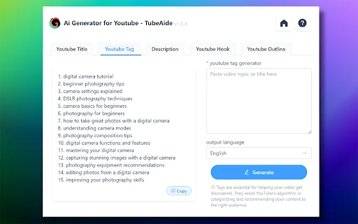 Free AI Tags Generator for YouTube screenshot