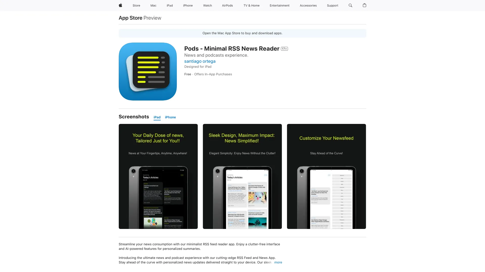 Pods - Minimal RSS News Reader screenshot