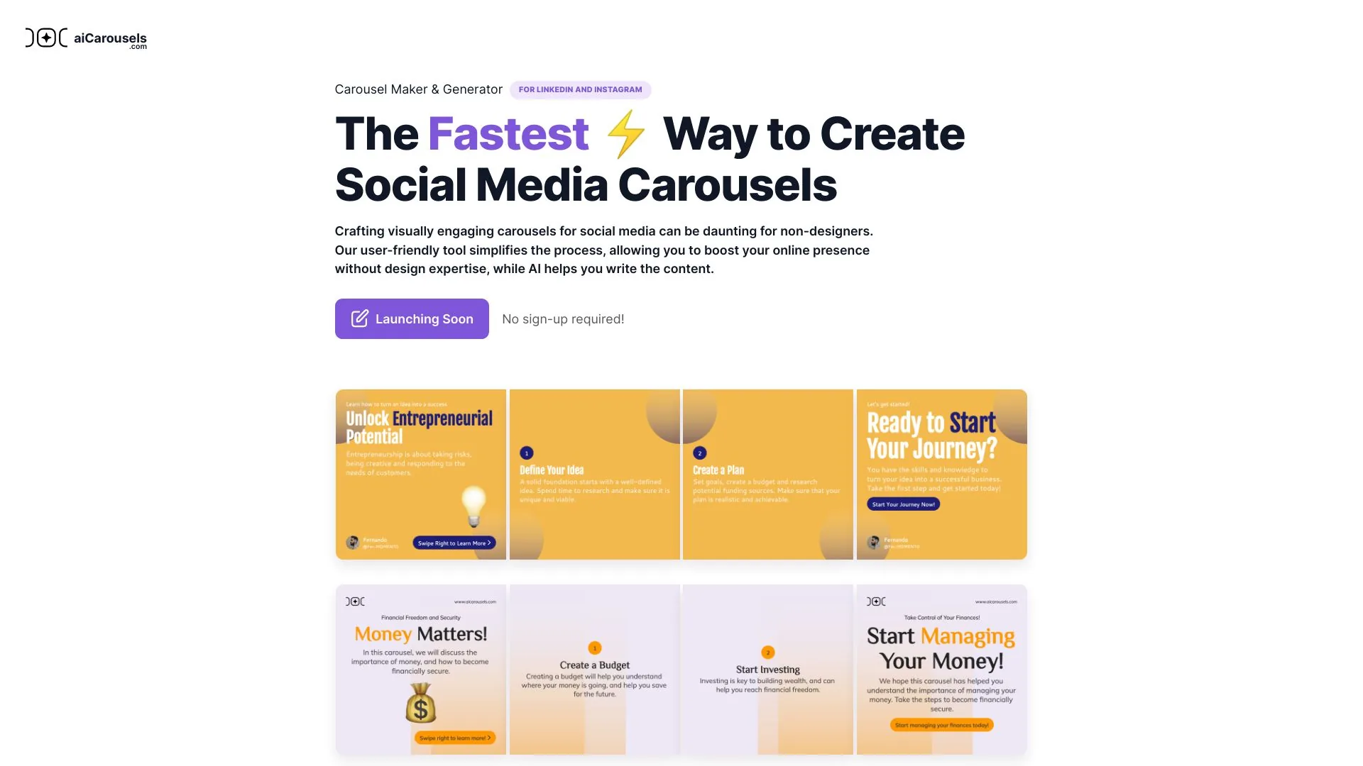 aiCarousels.com screenshot