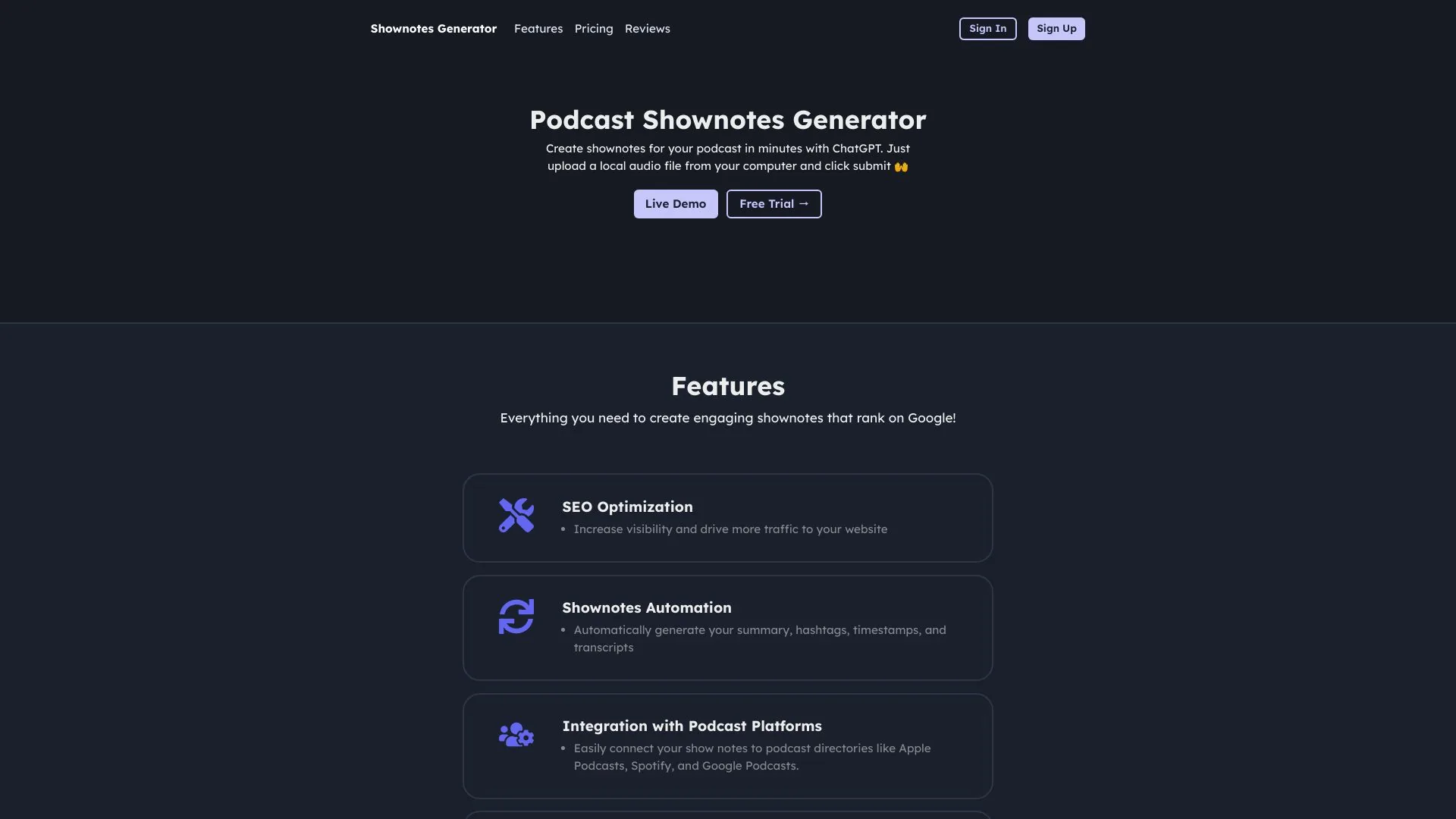 Podcast Show Notes Generator screenshot