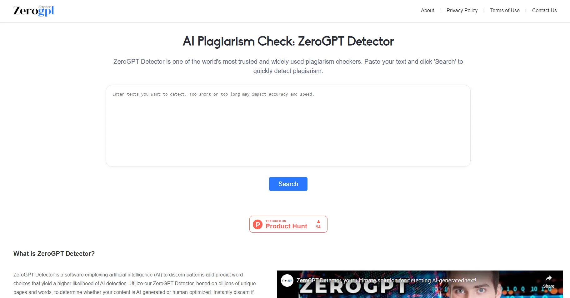ZeroGPT Detector screenshot