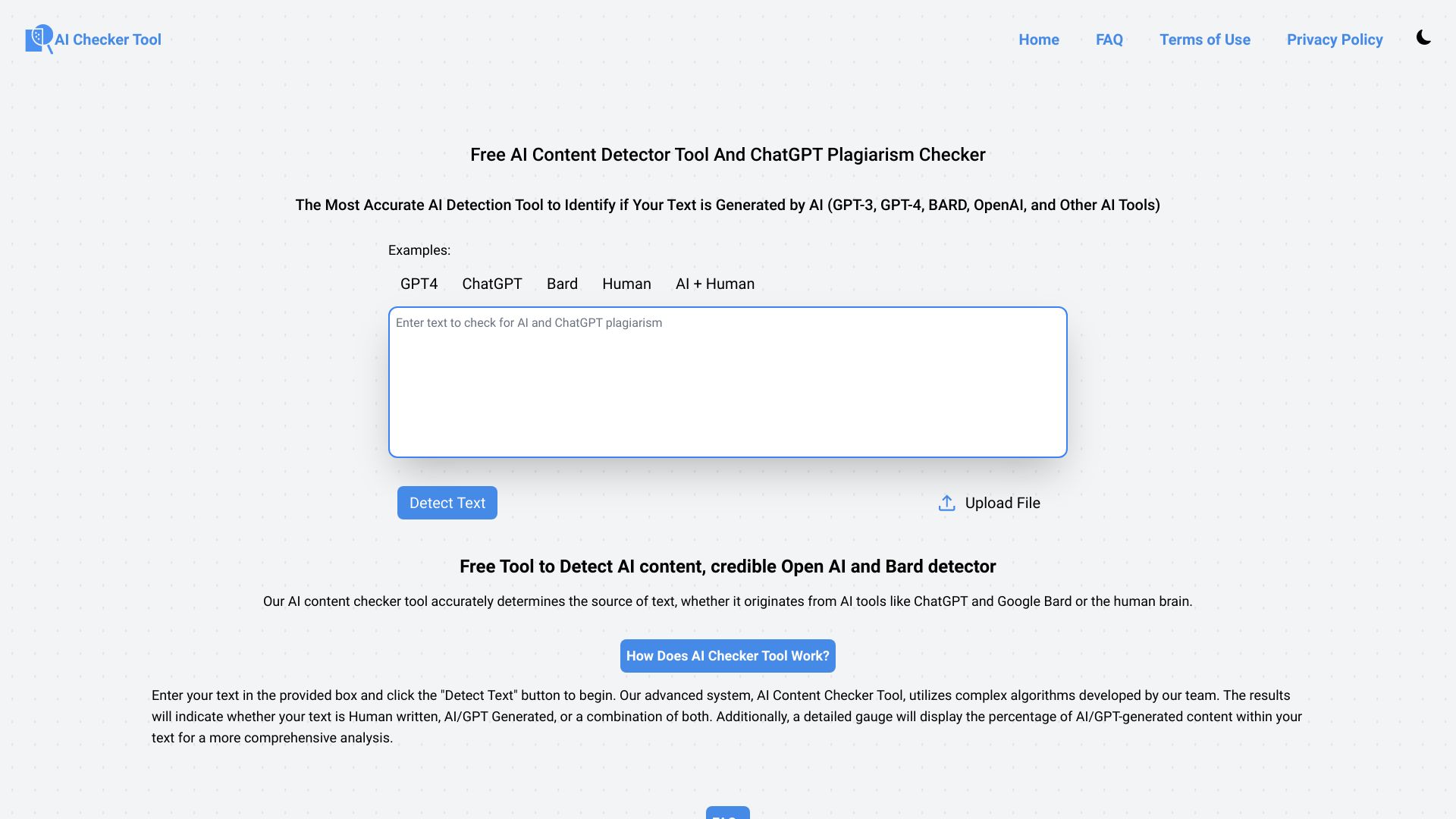 Free AI Content Detection Tool and ChatGPT Plagiarism Detector screenshot
