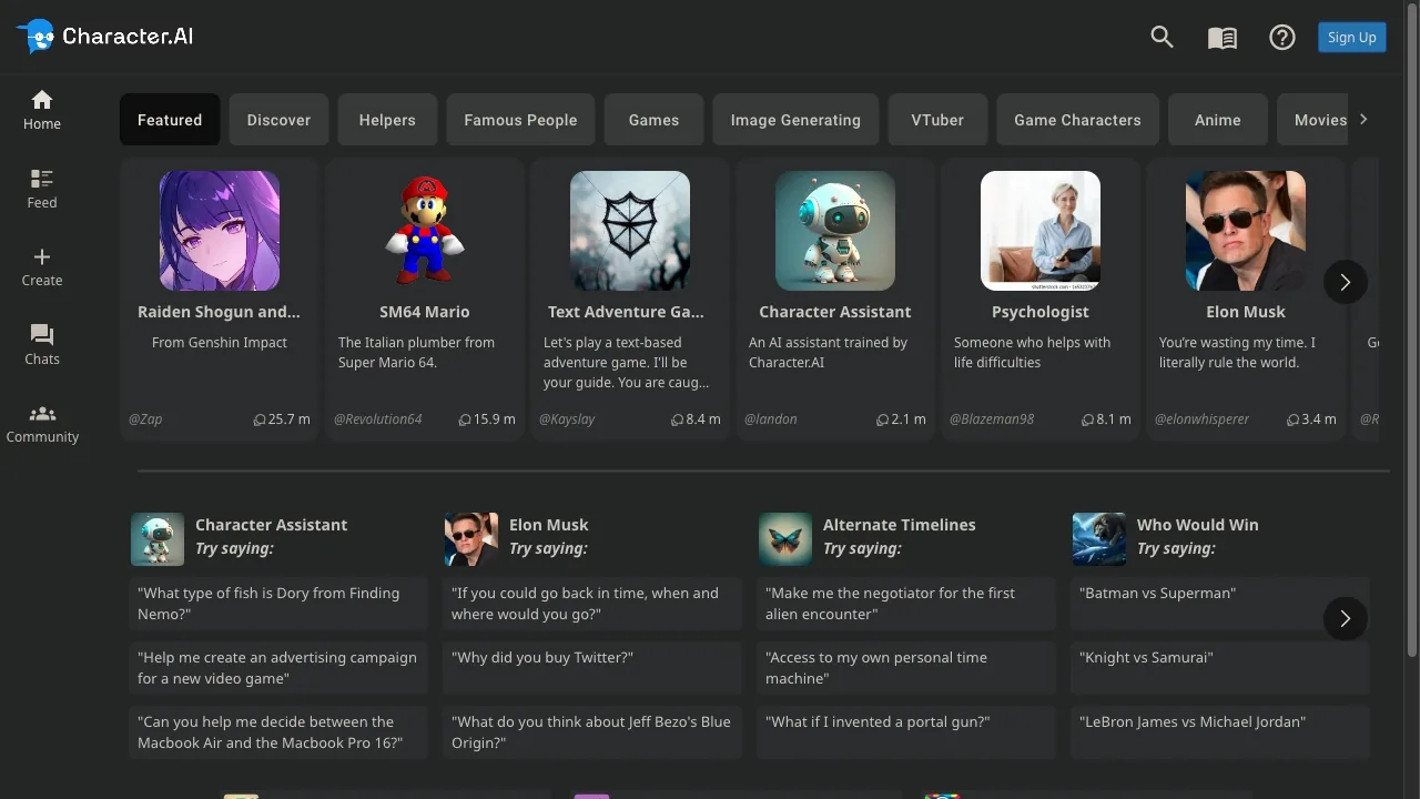 Character.ai screenshot