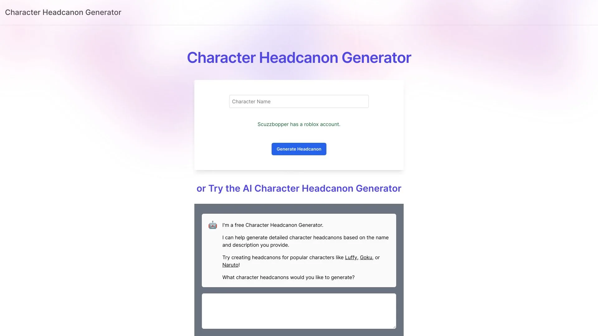 Headcanon Generator screenshot