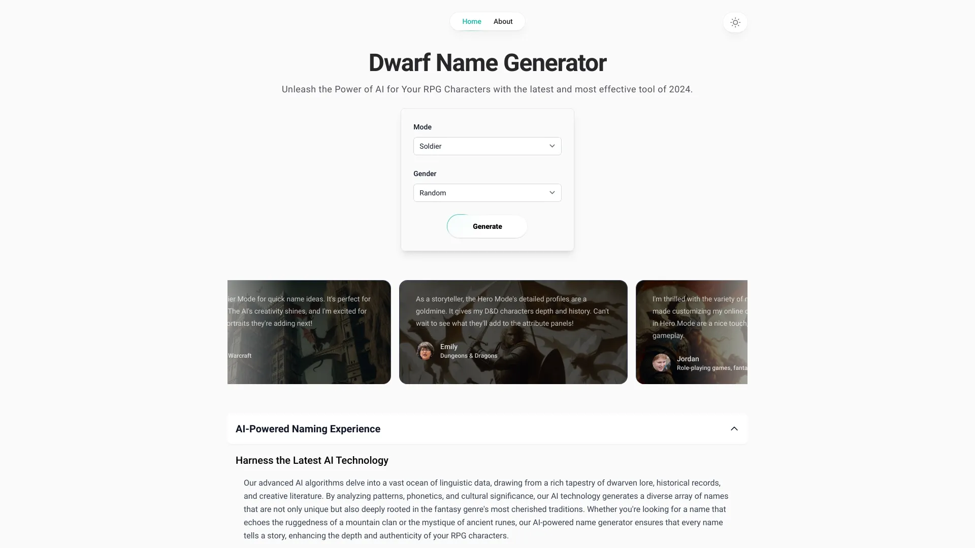Dwarf Name Generator screenshot