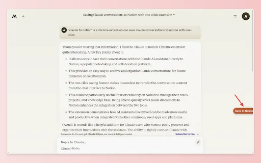Claude to Notion Chrome Extension screenshot