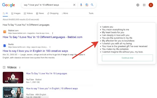 ChatGPT on Google screenshot