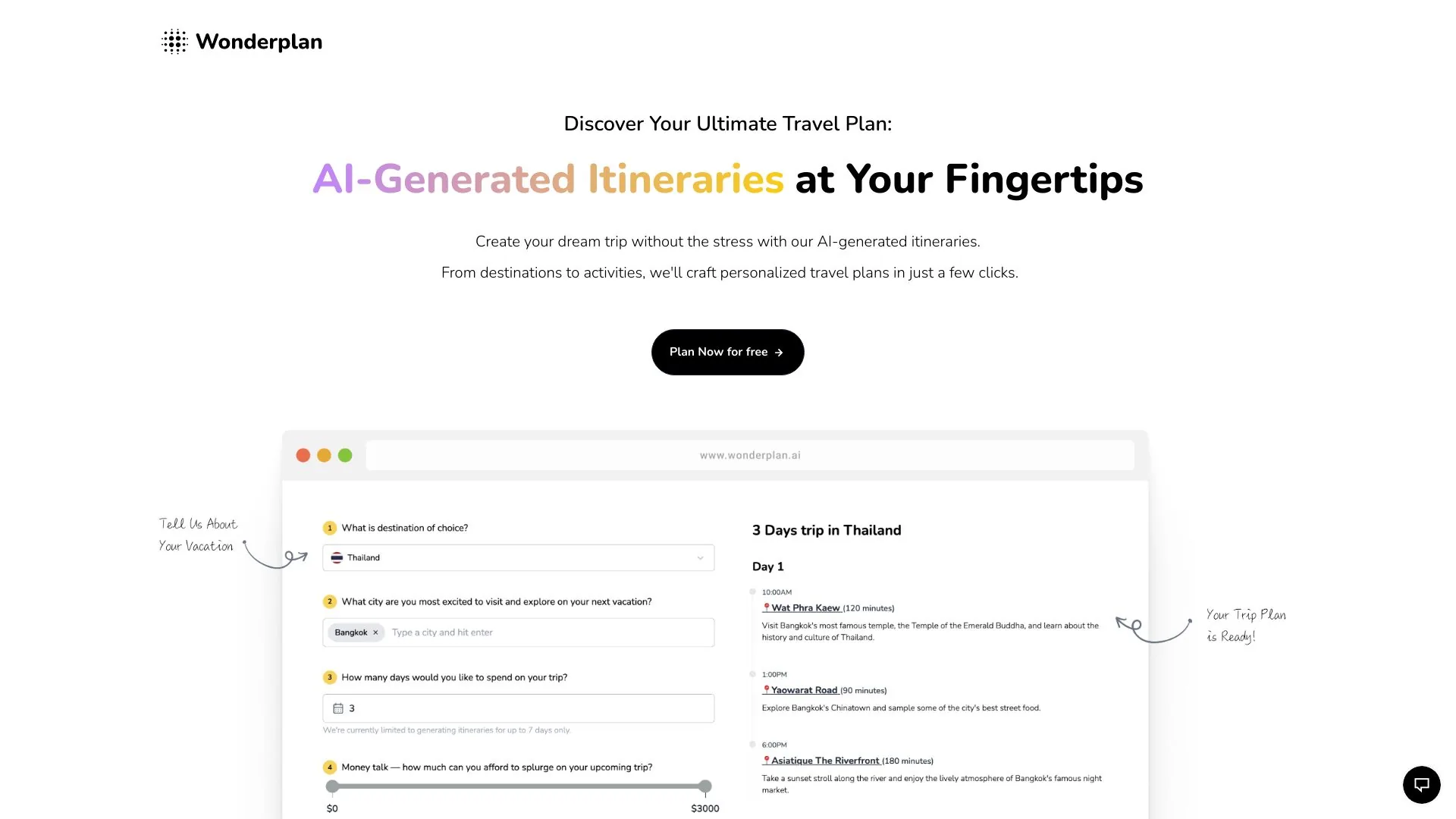 WonderPlan screenshot