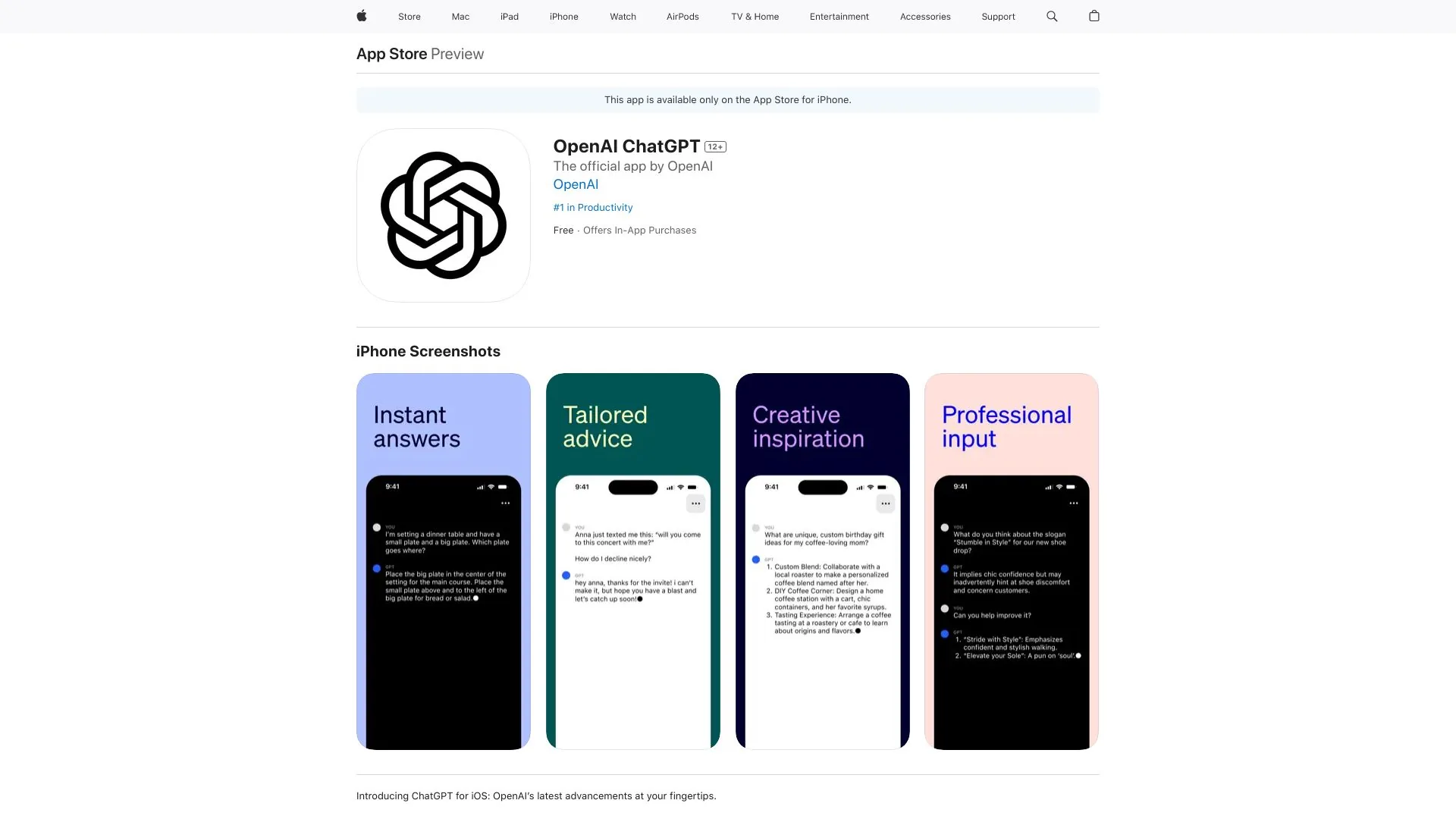 ChatGPT screenshot