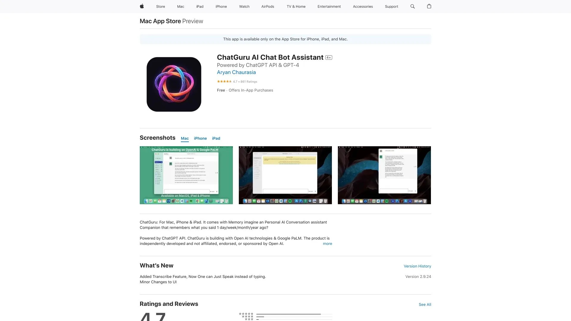 ChatGPT-compatible app screenshot