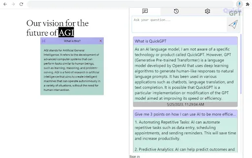 QuickGPT AI Assistant screenshot