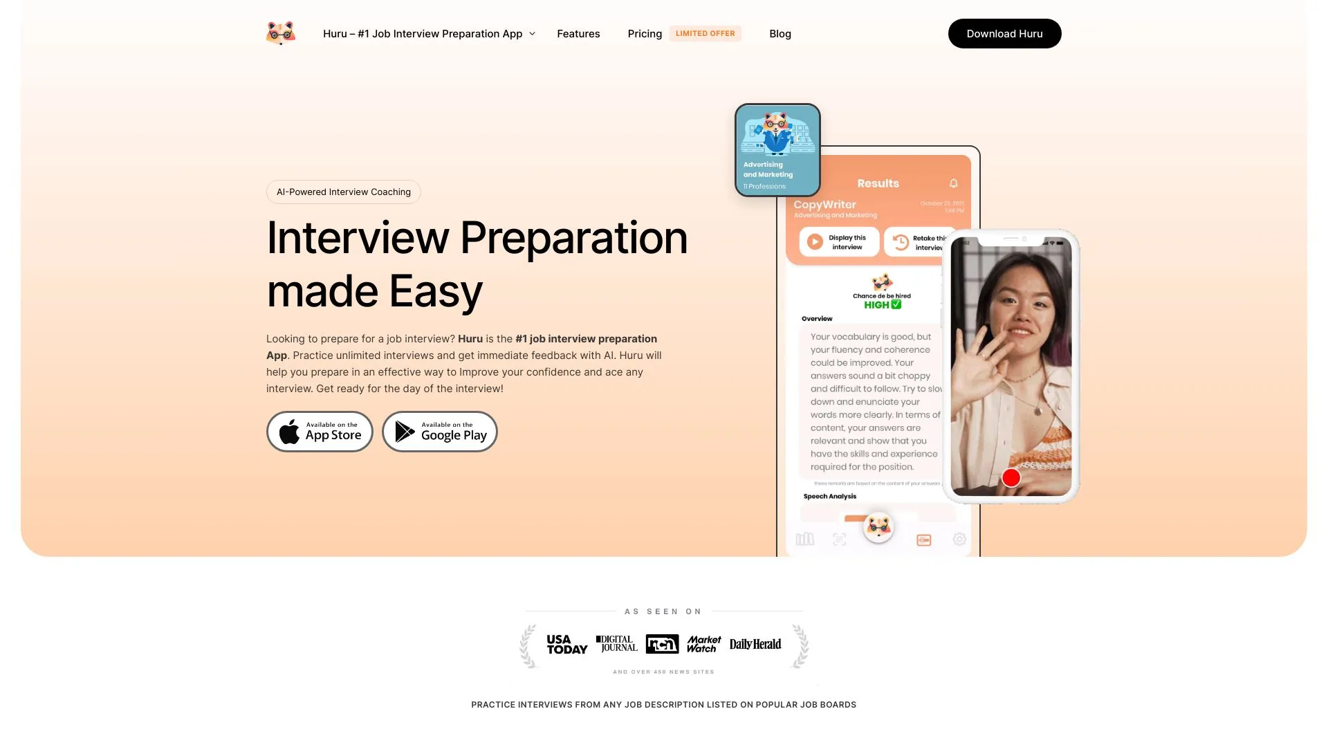 Huru - AI Job Interview Preparation Training App screenshot