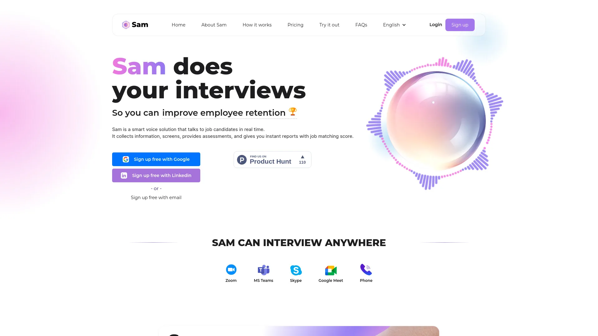 Sam AI Voice Interviewer screenshot