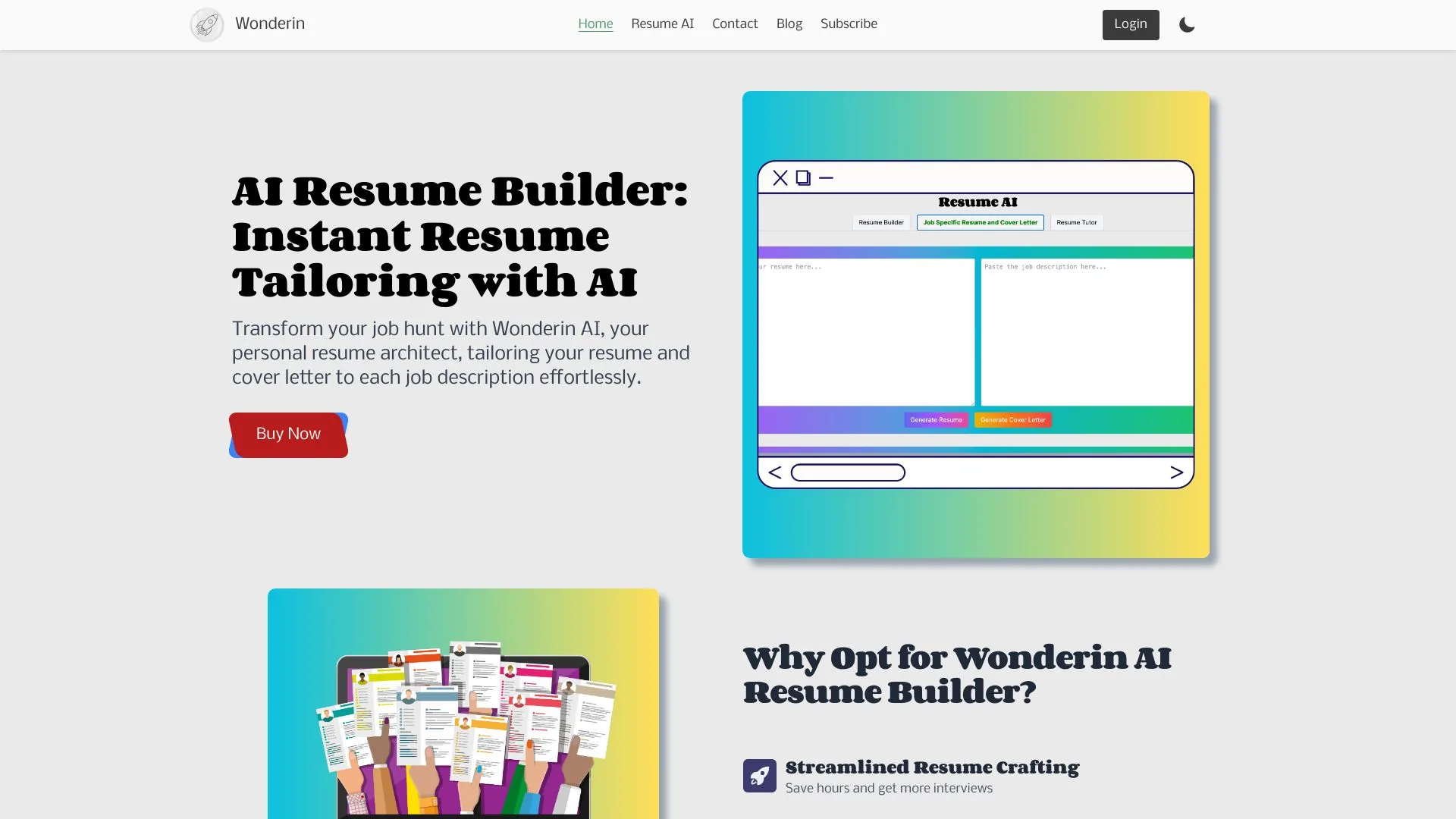Wonderin AI Resume Builder screenshot