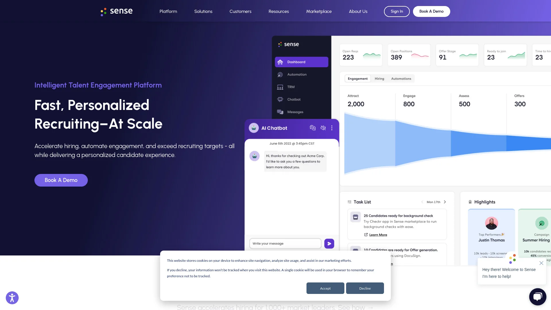 Sense Talent Engagement Platform screenshot