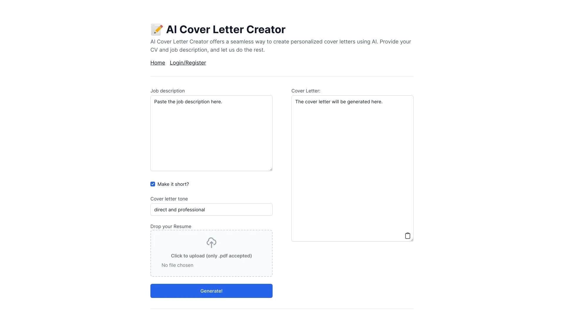 AI Cover Letter Generator screenshot