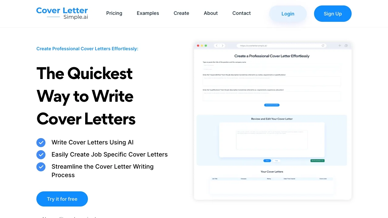 CoverLetterSimple.ai screenshot