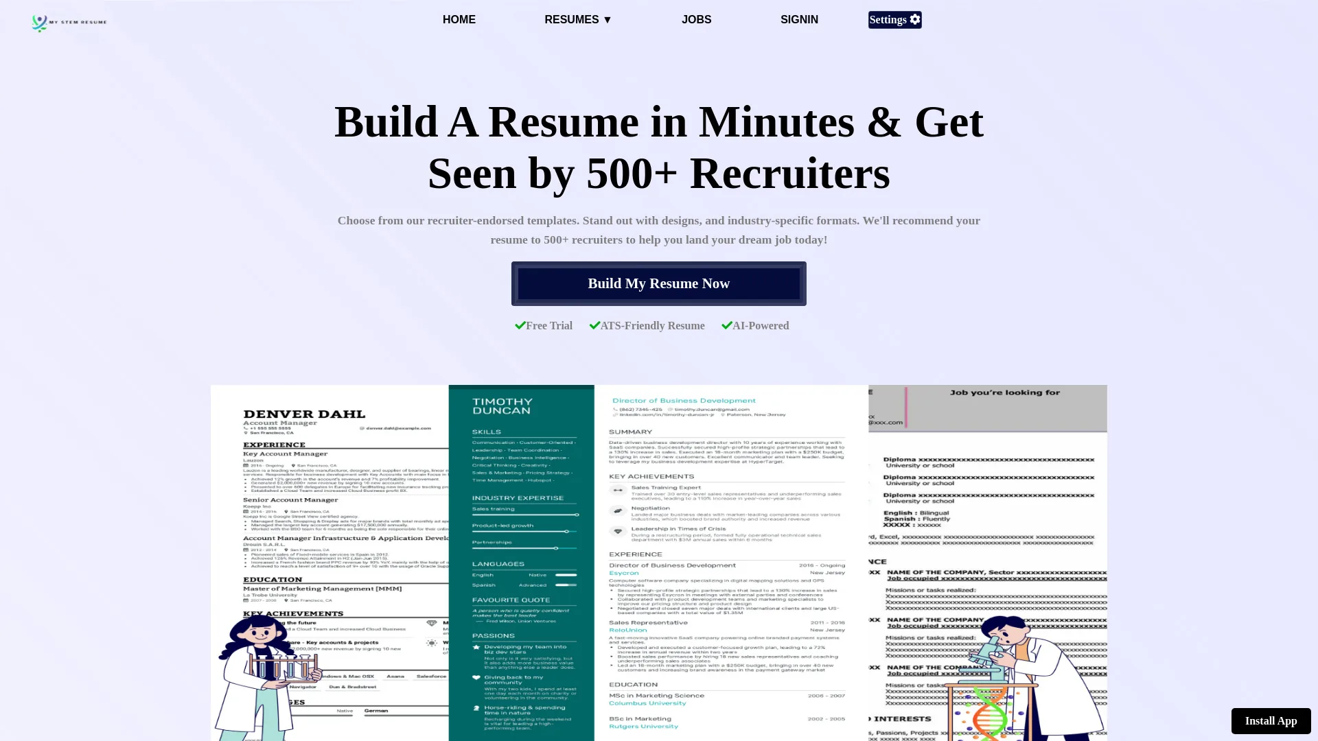 My STEM Resume screenshot